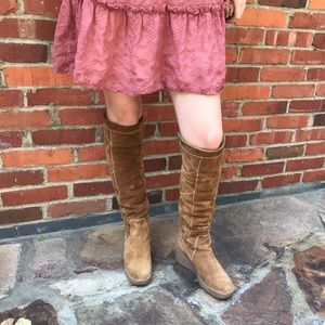 Vintage kors shearling suede knee boots wedge  7.5